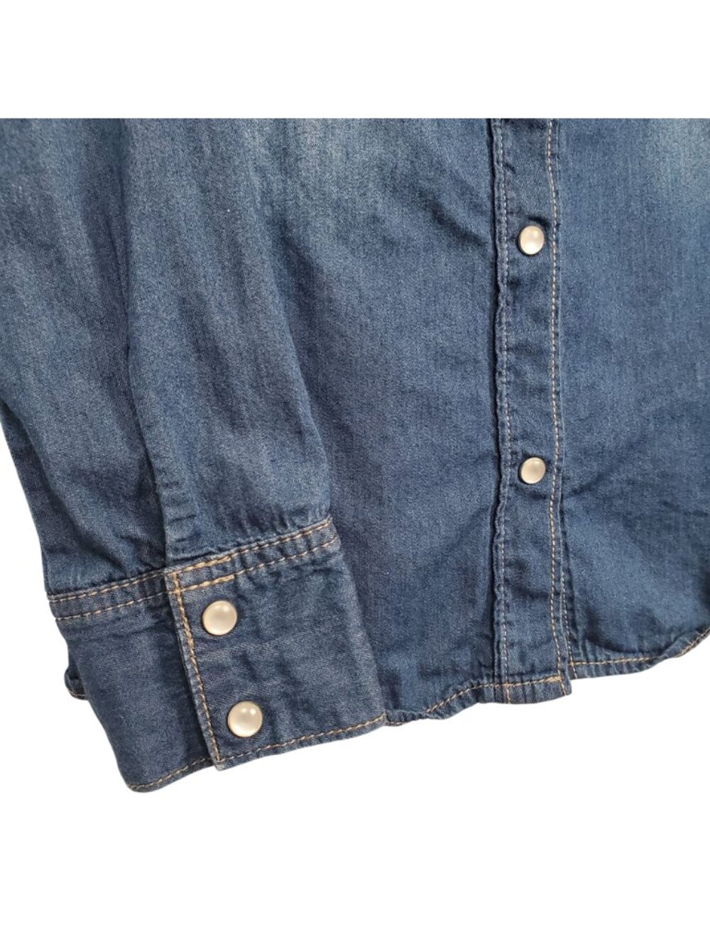 Mudd Jrs XL Shirt Denim Chambray Pearl Snap Button Down Western Country Pockets - Picture 7 of 9